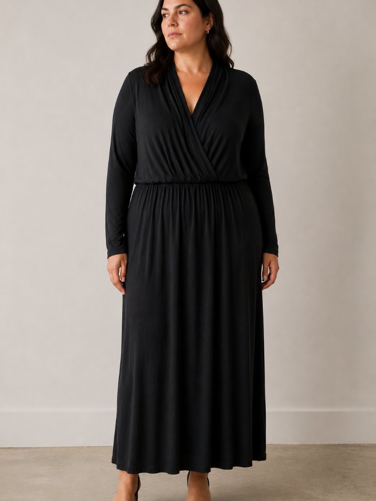 Escada Sport Faux Wrap Long Sleeve Maxi Dress In Black Xxl Nwot